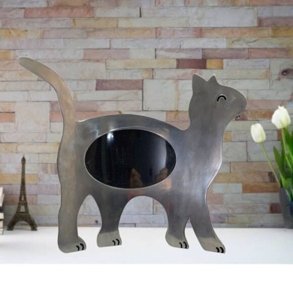Cat Photo Frame Large Metal Freestanding Curved Large 11” Table Decor Silver 4x6 - Picture 7 of 16